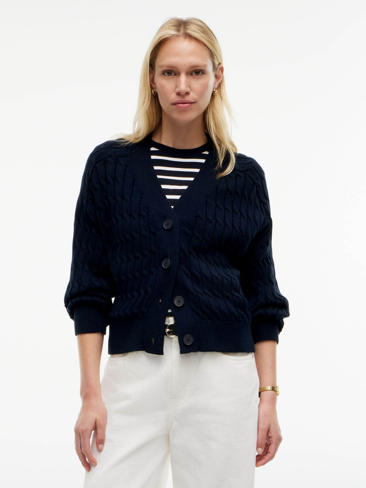 Cable Knit Oversized V-Neck Cardigan — Blue