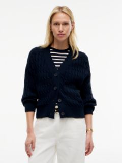 Cable Knit Oversized V-Neck Cardigan — Blue 1