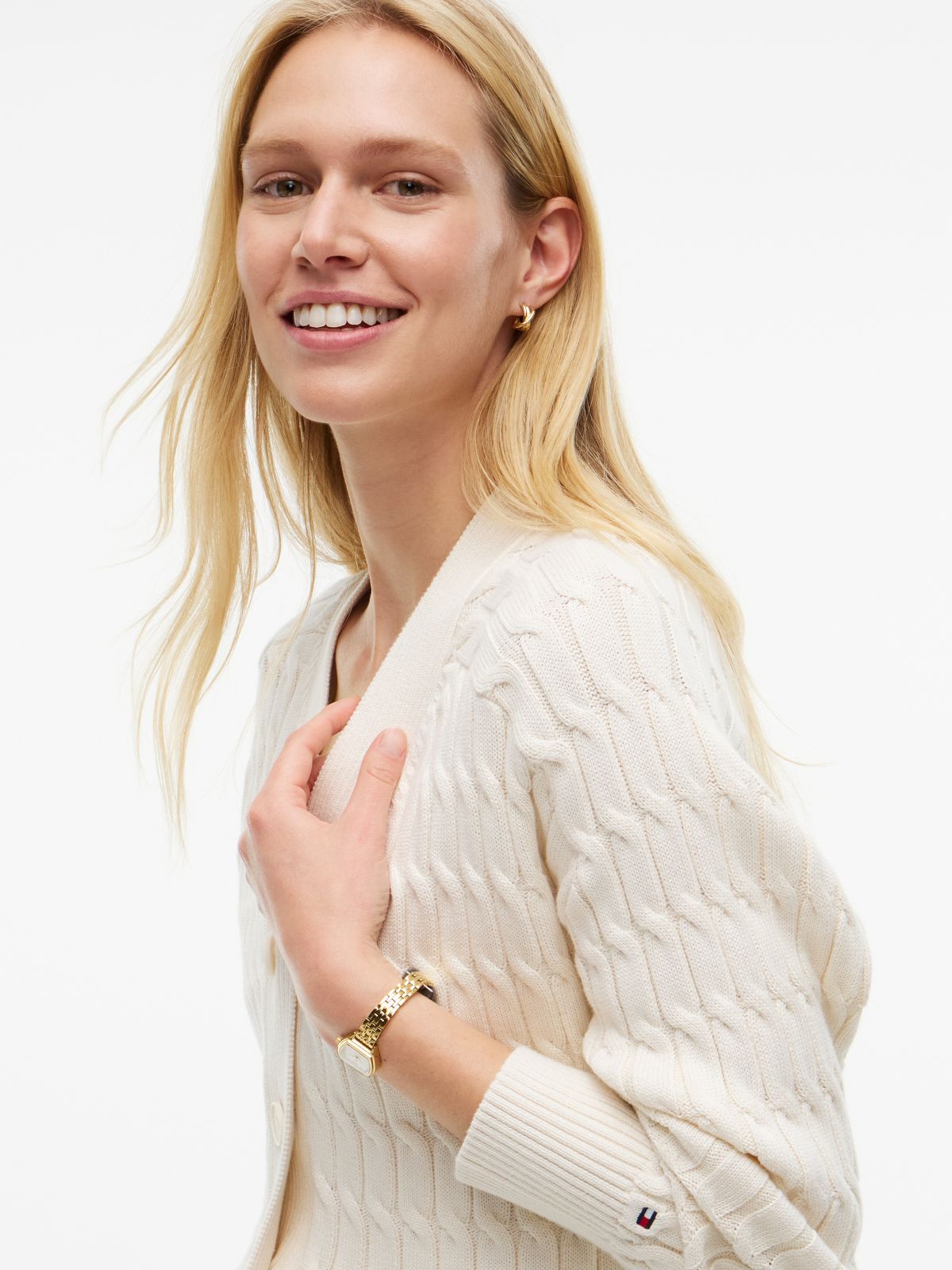 Cable Knit Oversized V-Neck Cardigan — Beige