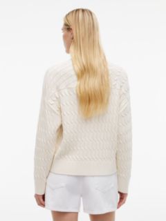 Cable Knit Oversized V-Neck Cardigan — Beige 4