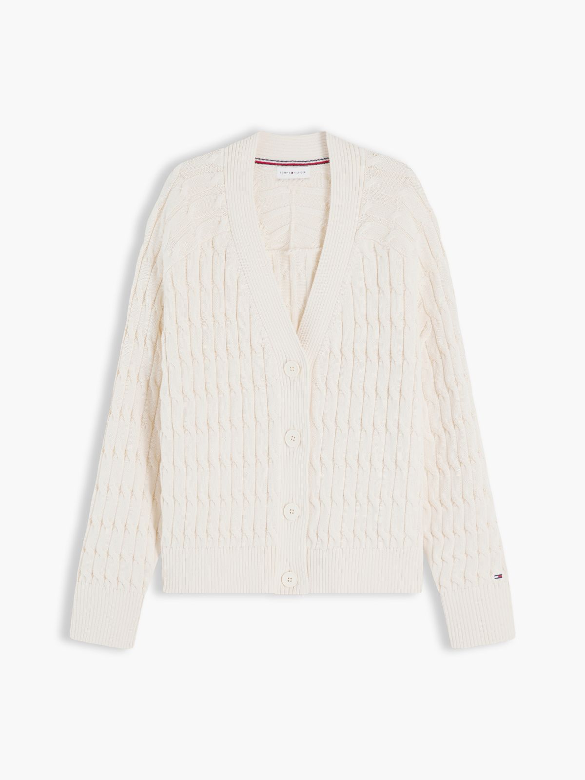 Cable Knit Oversized V-Neck Cardigan — Beige