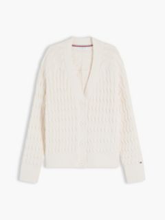 Cable Knit Oversized V-Neck Cardigan — Beige 5