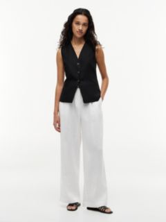 Slim V-Neck Waistcoat With Linen — Black 2