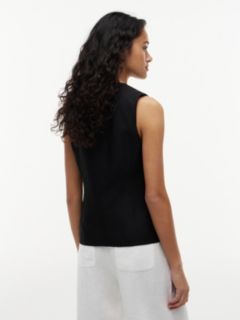 Slim V-Neck Waistcoat With Linen — Black 4
