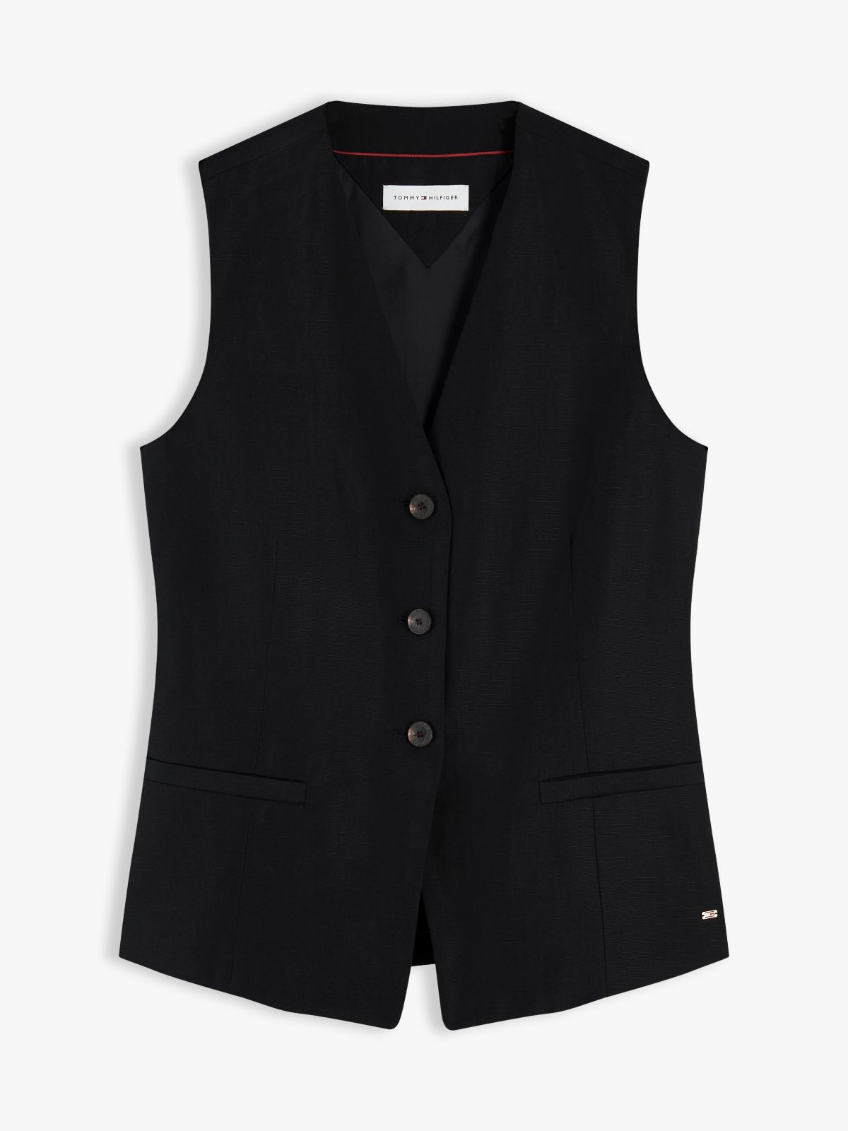 Slim V-Neck Waistcoat With Linen — Black