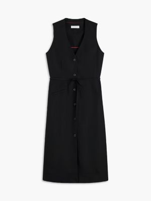 schwarz ärmelloses midi-hemdkleid mit leinen für damen - tommy hilfiger