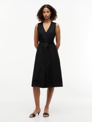 black ärmelloses midi-hemdkleid mit leinen für damen - tommy hilfiger