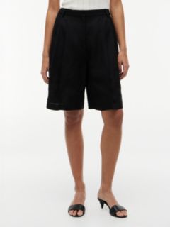 Straight Bermuda Shorts With Linen — Black 2