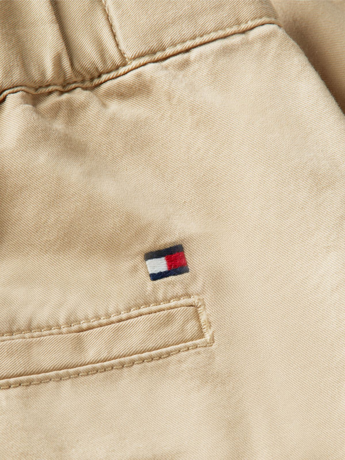 Washed Flared Chino Shorts — Beige