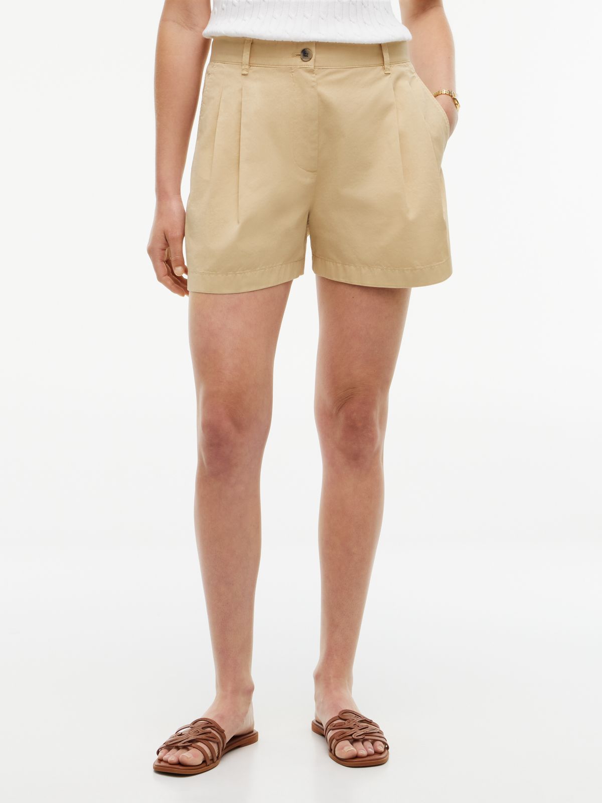 Washed Flared Chino Shorts — Beige