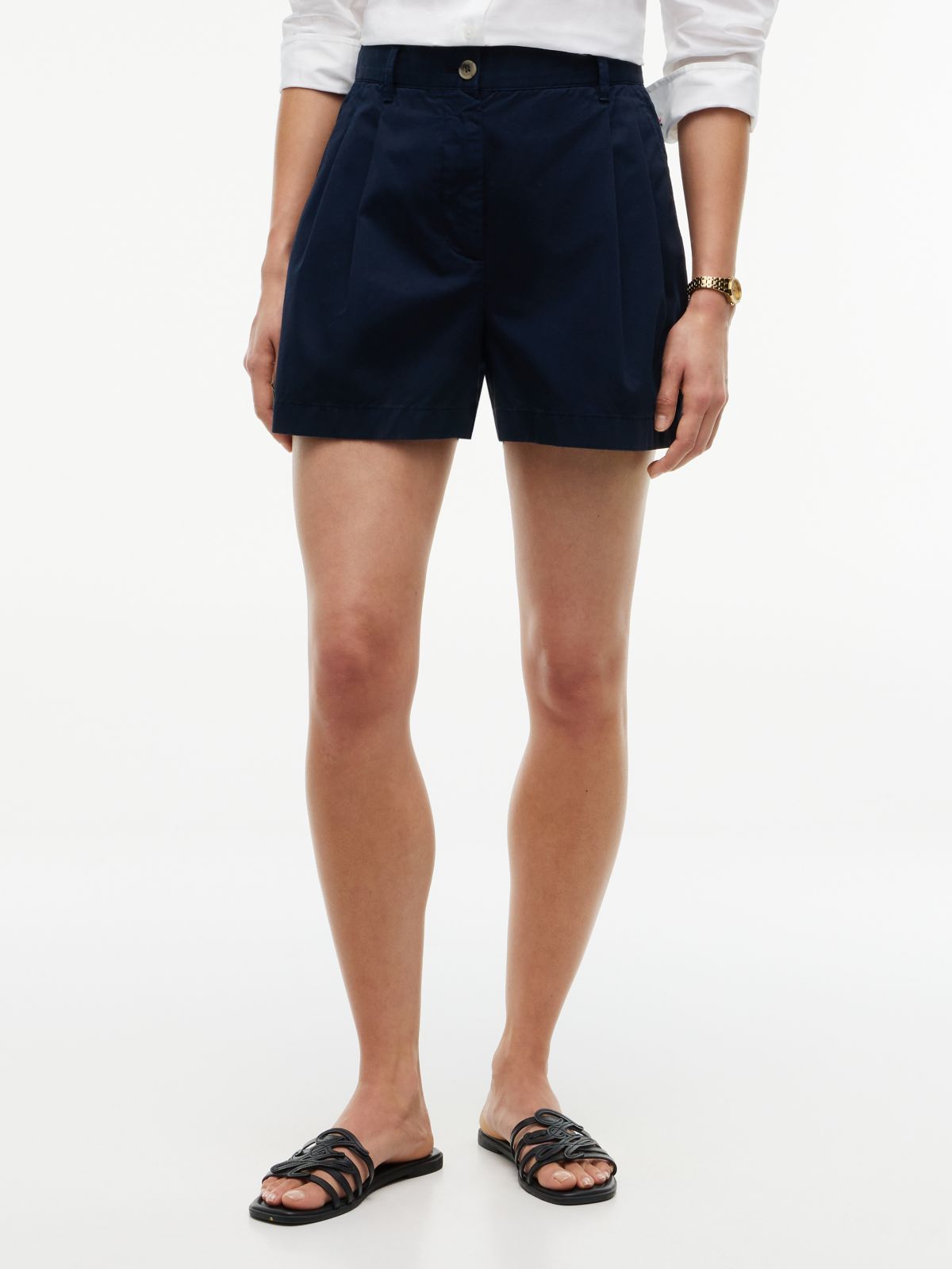 Washed Flared Chino Shorts — Blue