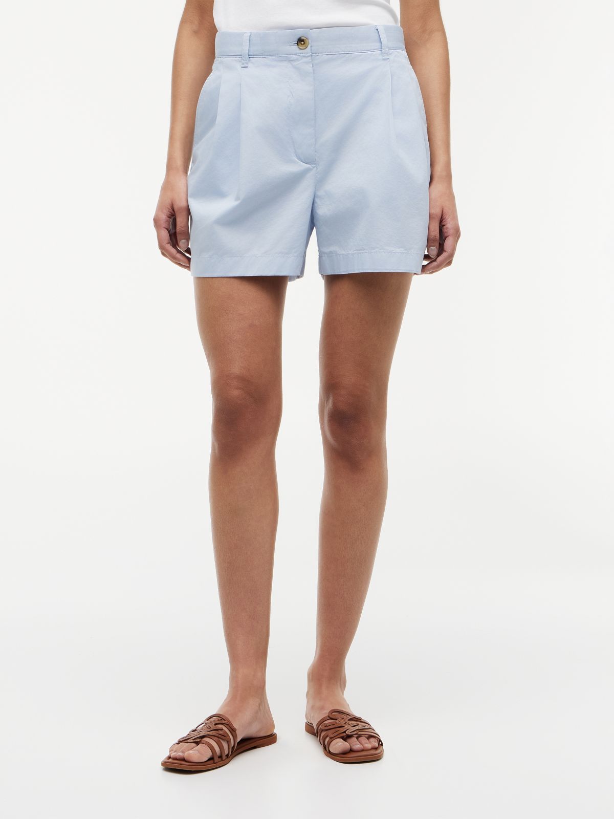 Washed Flared Chino Shorts — Blue