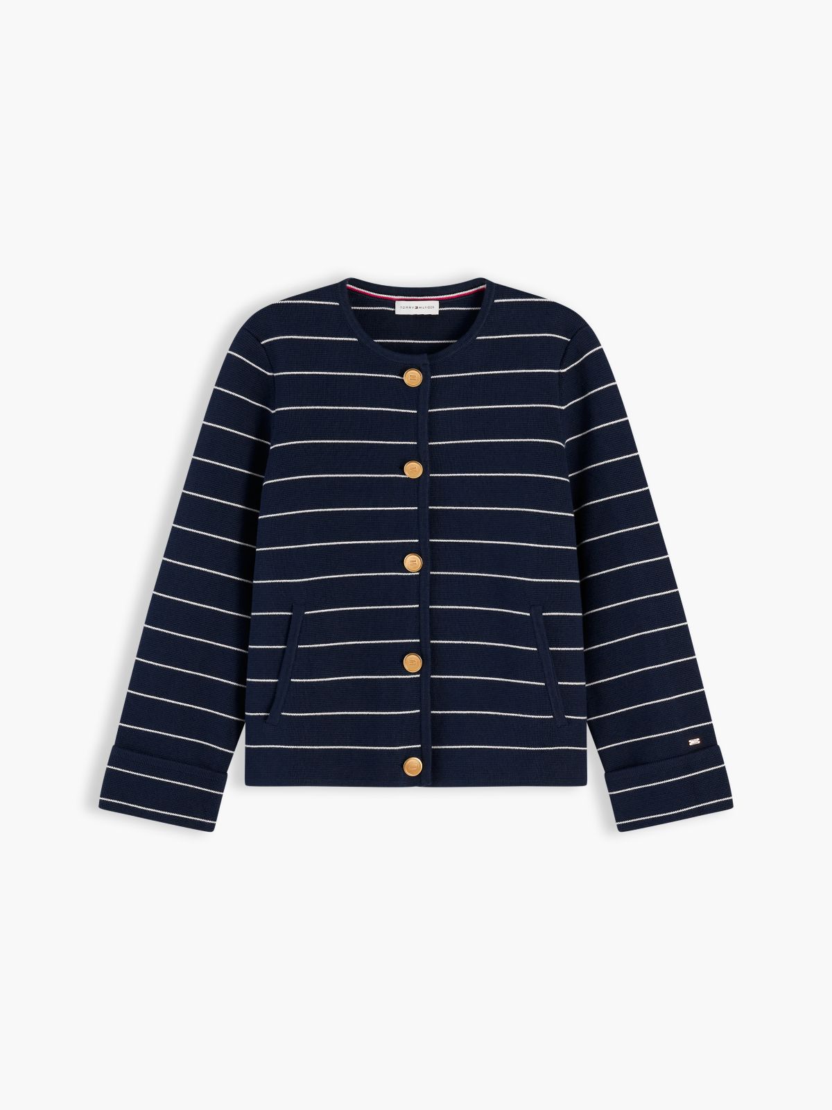 Gold-Tone Button Boxy Cardigan — Multi