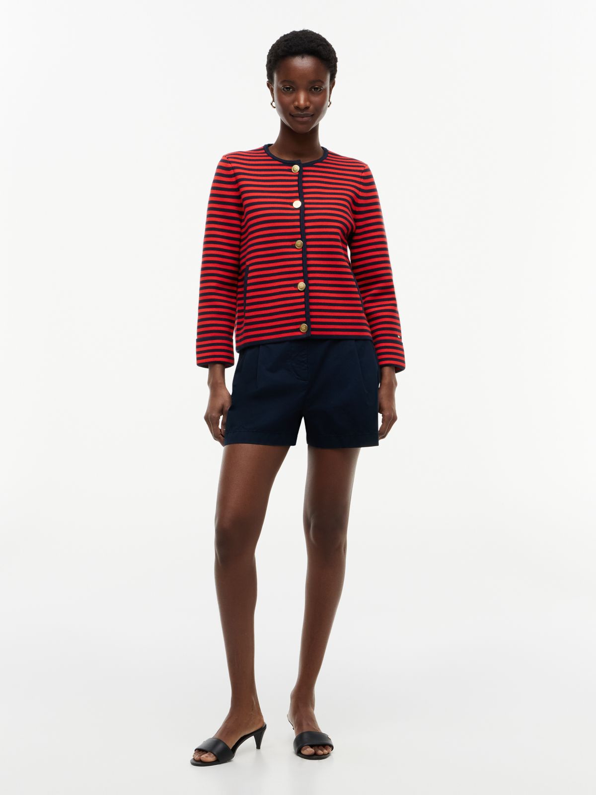 Gold-Tone Button Boxy Cardigan — Multi