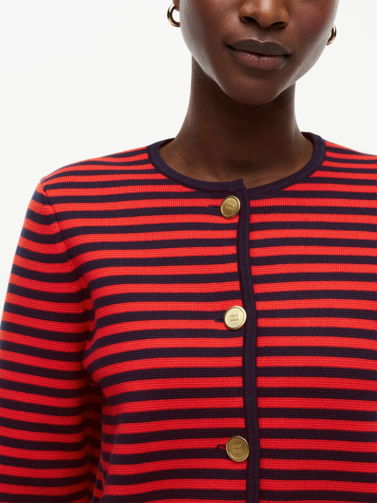 Gold-Tone Button Boxy Cardigan — Multi