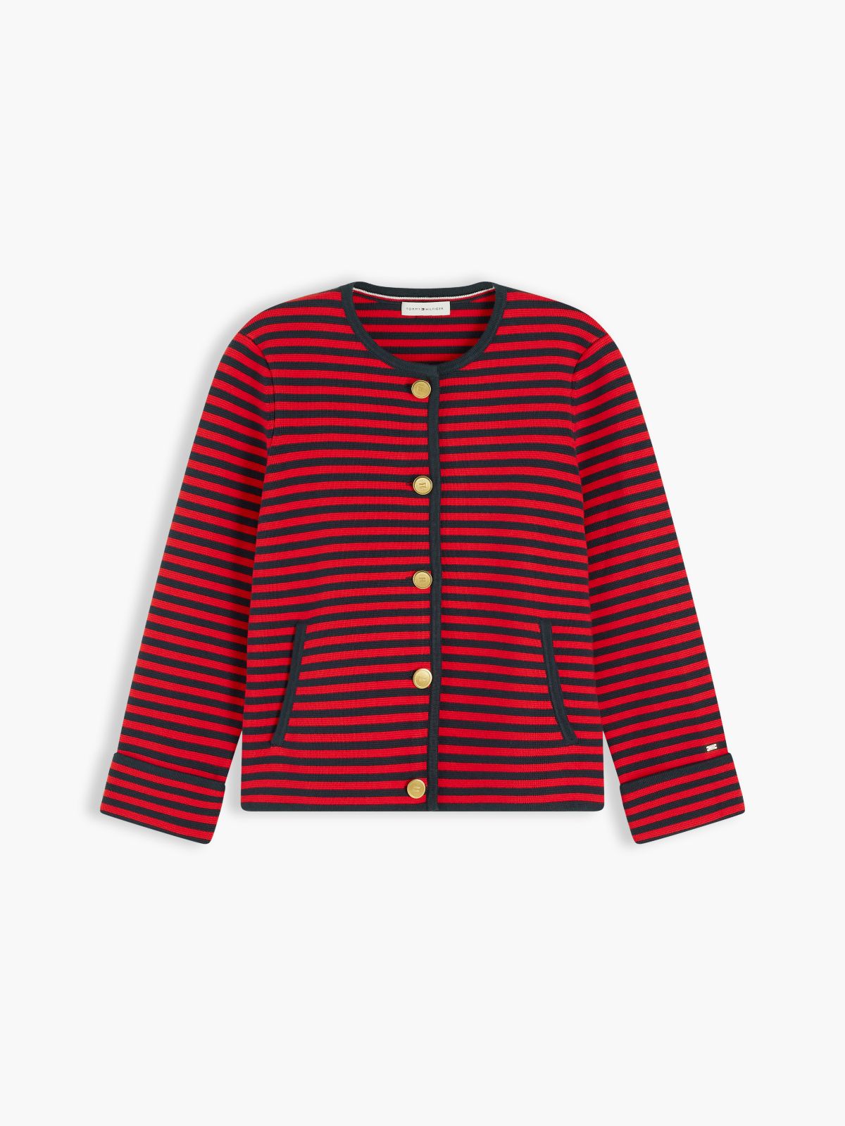 Gold-Tone Button Boxy Cardigan — Multi