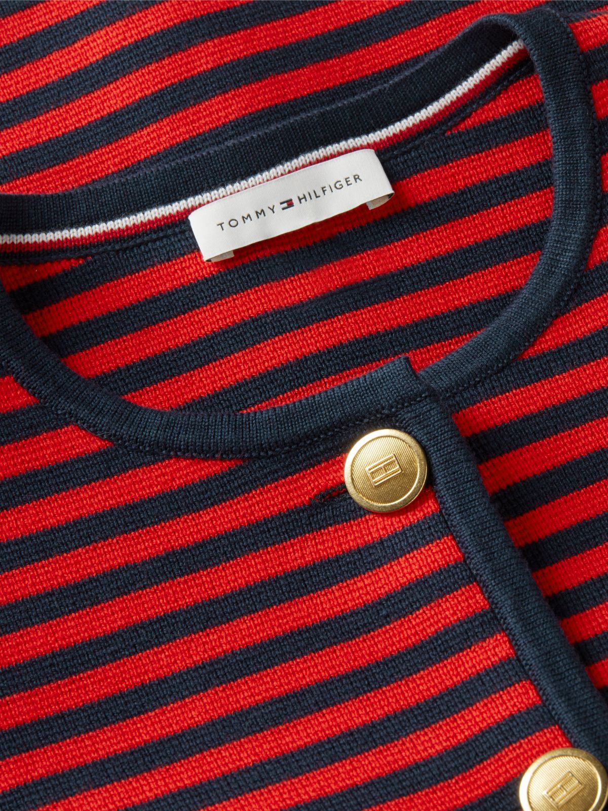 Gold-Tone Button Boxy Cardigan — Multi