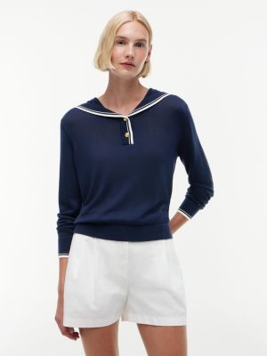 blue relaxed fit matrosen-pullover mit seide für damen - tommy hilfiger