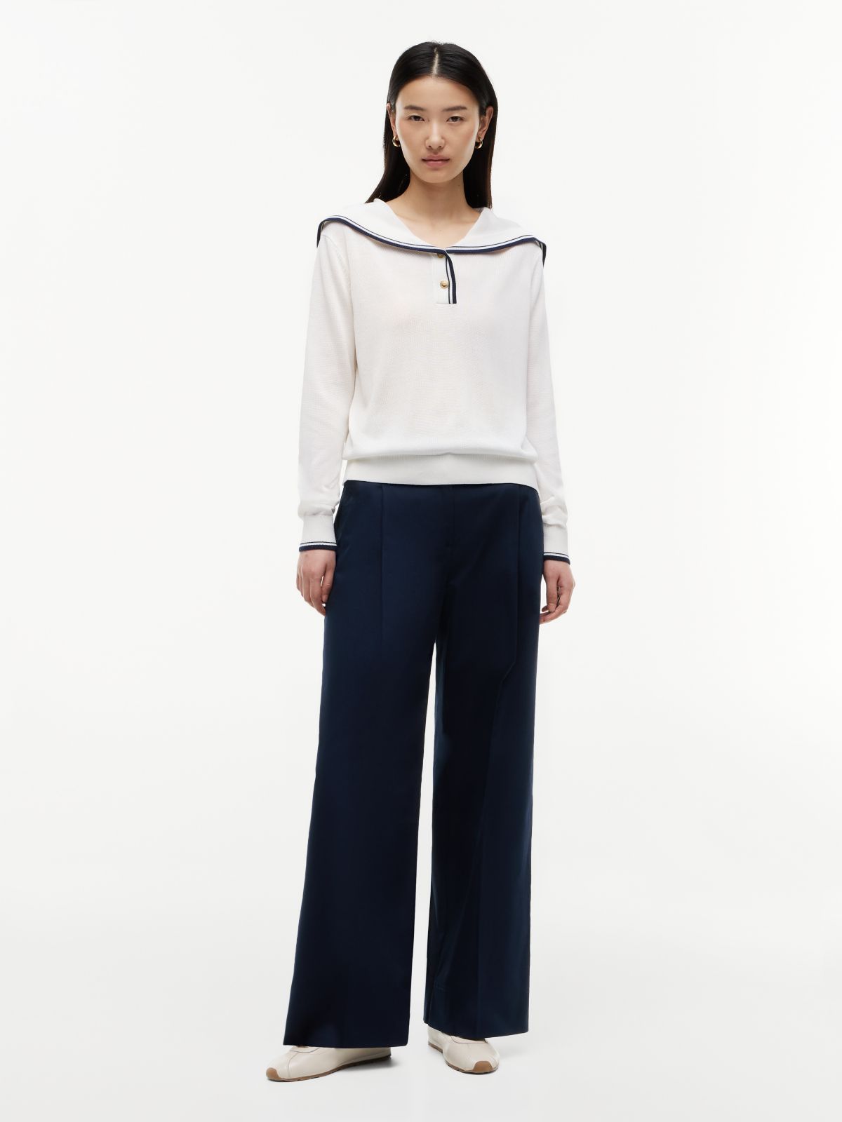 Relaxed Sailor Collar Jumper With Silk — Beige