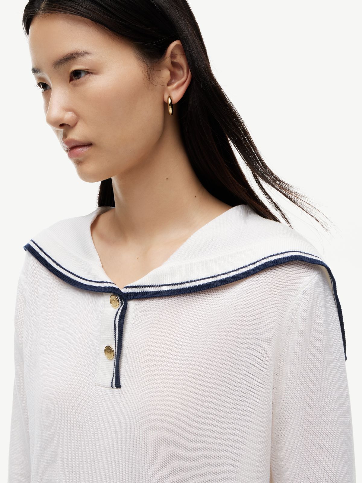 Relaxed Sailor Collar Jumper With Silk — Beige