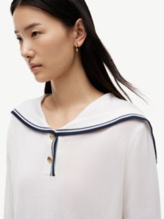 Relaxed Sailor Collar Jumper With Silk — Beige 3