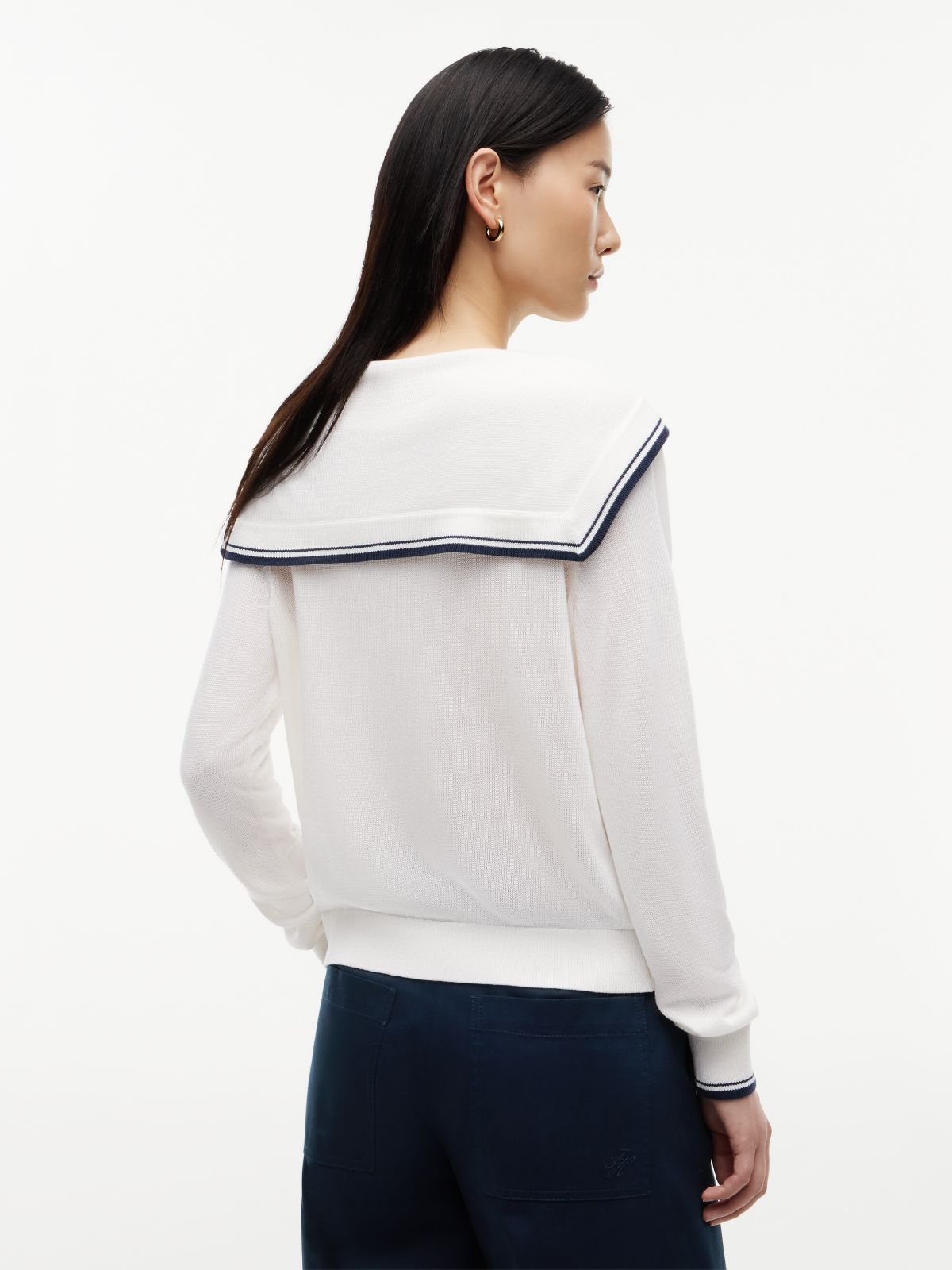 Relaxed Sailor Collar Jumper With Silk — Beige