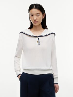 beige relaxed fit matrosen-pullover mit seide für damen - tommy hilfiger
