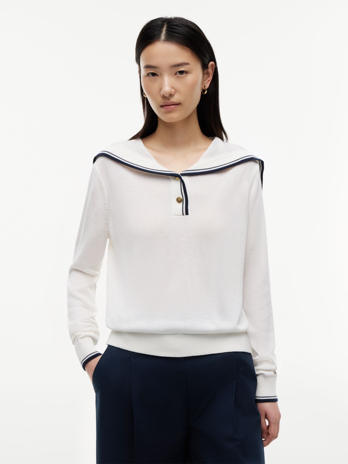 Relaxed Sailor Collar Jumper With Silk — Beige