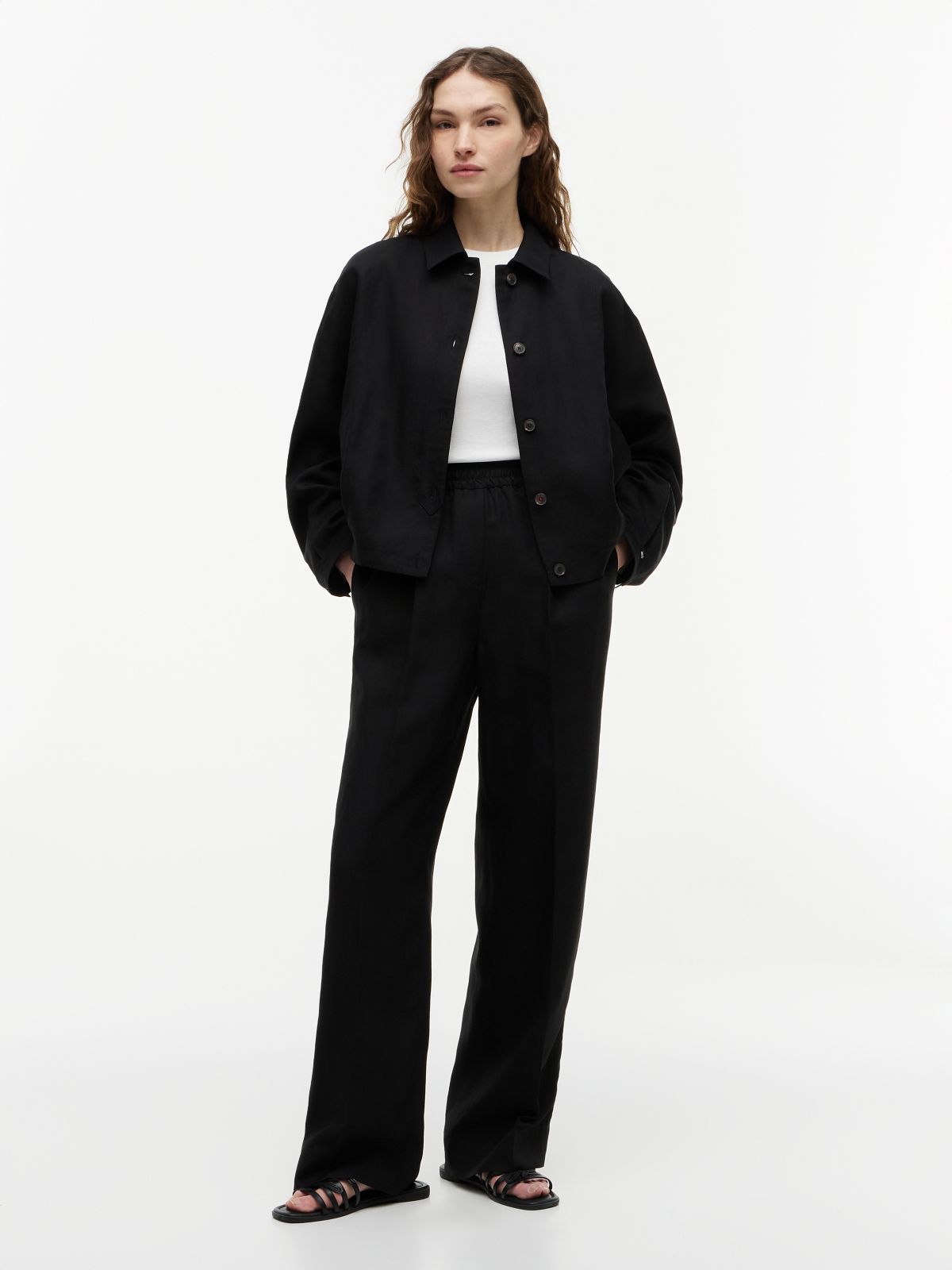 Bomber Jacket With Linen — Black