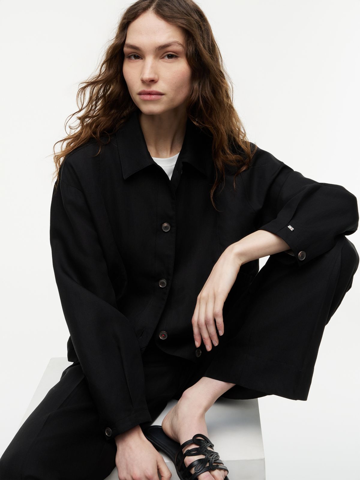 Bomber Jacket With Linen — Black