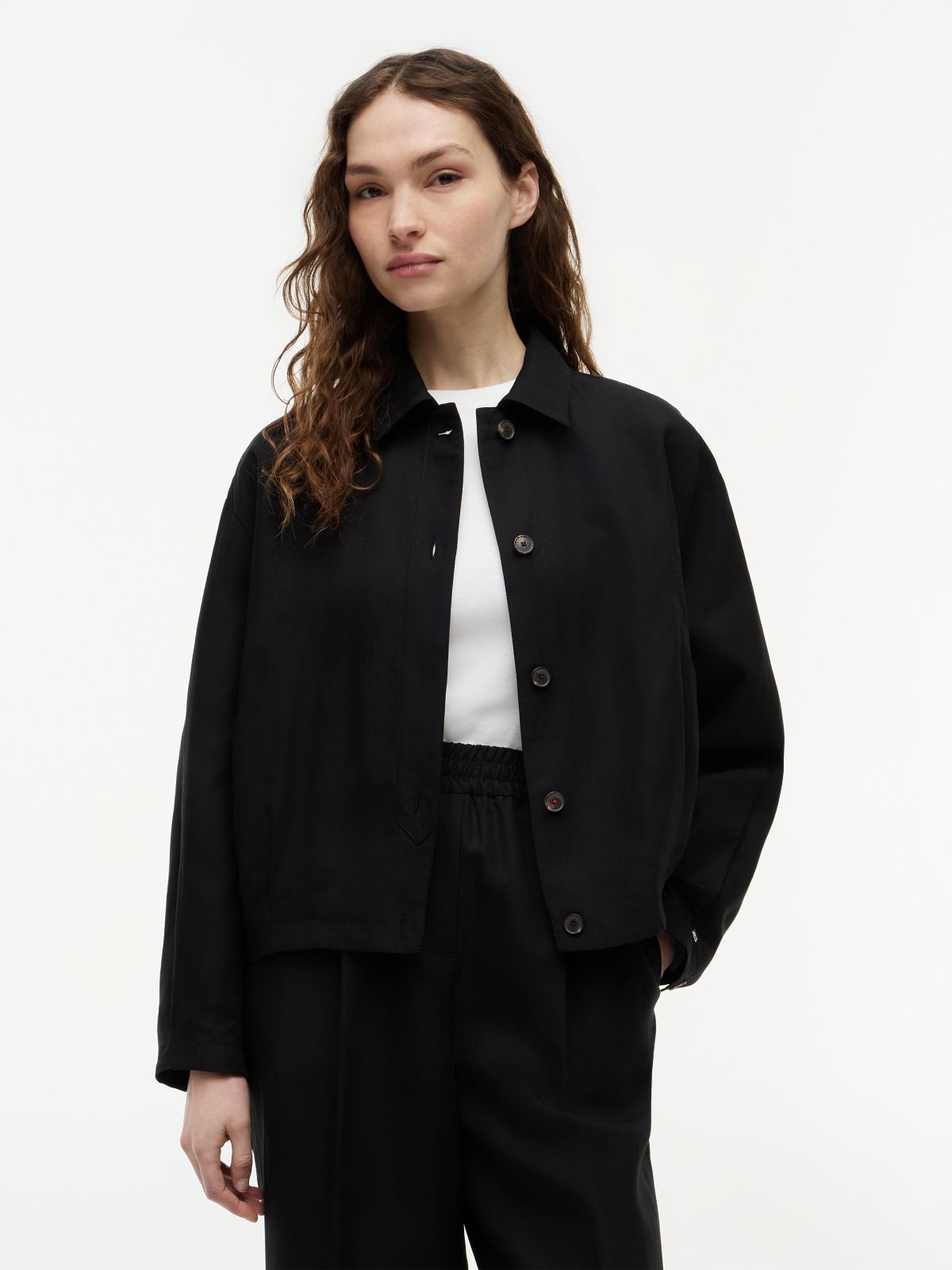 Bomber Jacket With Linen — Black