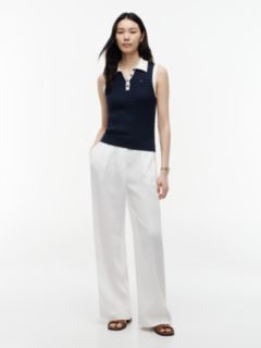 Cable Knit Slim Sleeveless Polo Jumper — Blue 2