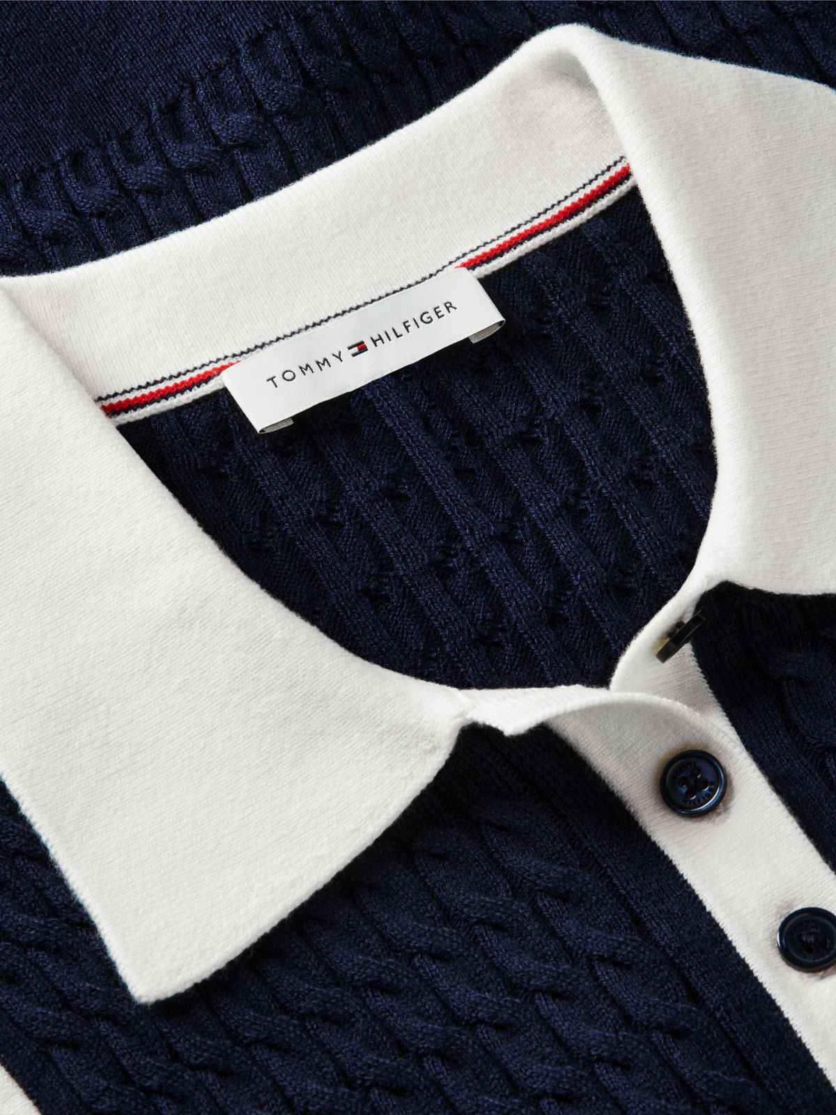 Cable Knit Slim Sleeveless Polo Jumper — Blue