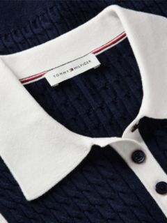 Cable Knit Slim Sleeveless Polo Jumper — Blue 6