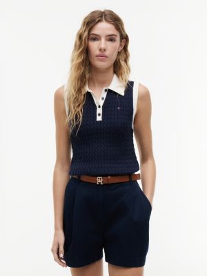 pullover polo slim fit in maglia intrecciata blue da donne tommy hilfiger