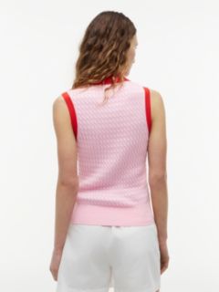 Cable Knit Slim Sleeveless Polo Jumper — Pink 4