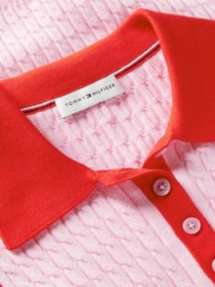 Cable Knit Slim Sleeveless Polo Jumper — Pink 6