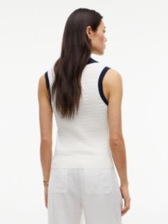 Cable Knit Slim Sleeveless Polo Jumper — Beige 4