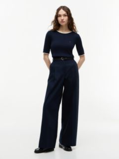 Cable Knit Boat Neck Short Sleeve Jumper — Blue 2