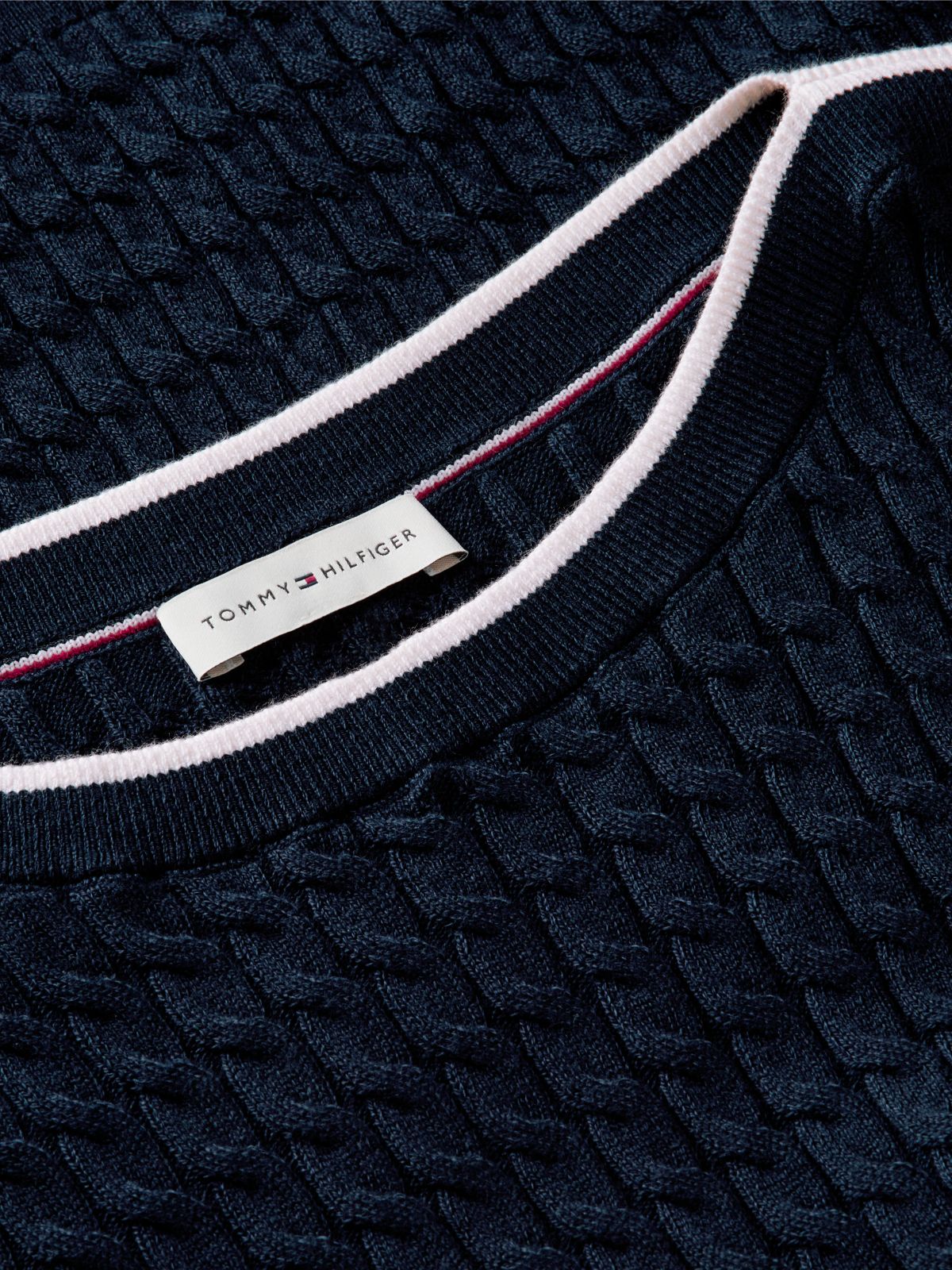 Cable Knit Boat Neck Short Sleeve Jumper — Blue