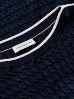 Cable Knit Boat Neck Short Sleeve Jumper — Blue 6