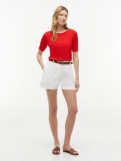 Cable Knit Boat Neck Short Sleeve Jumper — Red 2