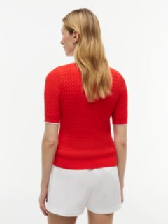 Cable Knit Boat Neck Short Sleeve Jumper — Red 4