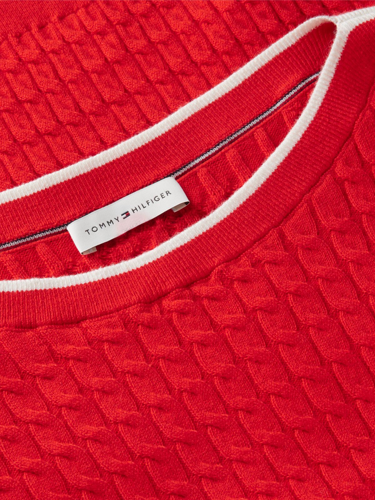 Cable Knit Boat Neck Short Sleeve Jumper — Red