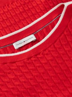 Cable Knit Boat Neck Short Sleeve Jumper — Red 6