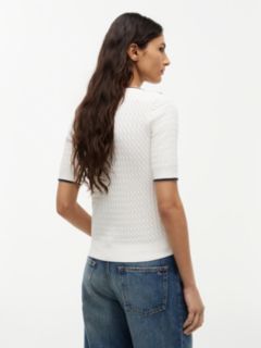 Cable Knit Boat Neck Short Sleeve Jumper — Beige 4