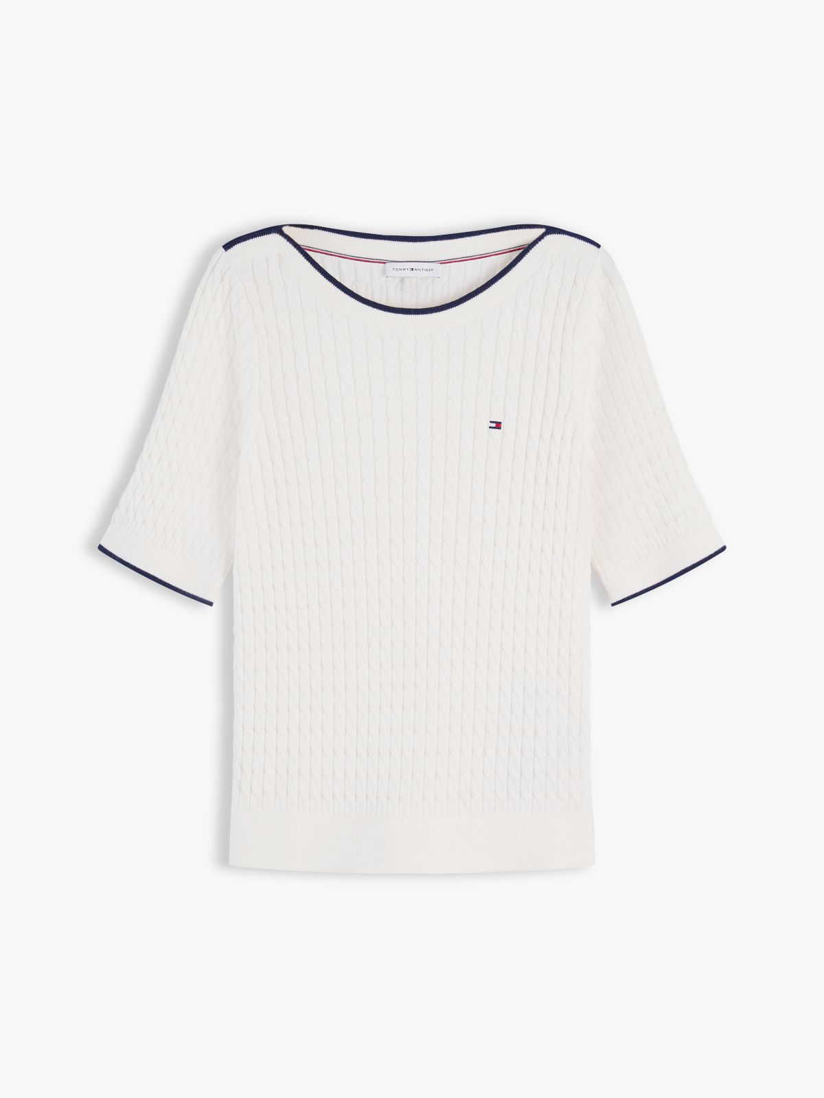 Cable Knit Boat Neck Short Sleeve Jumper — Beige