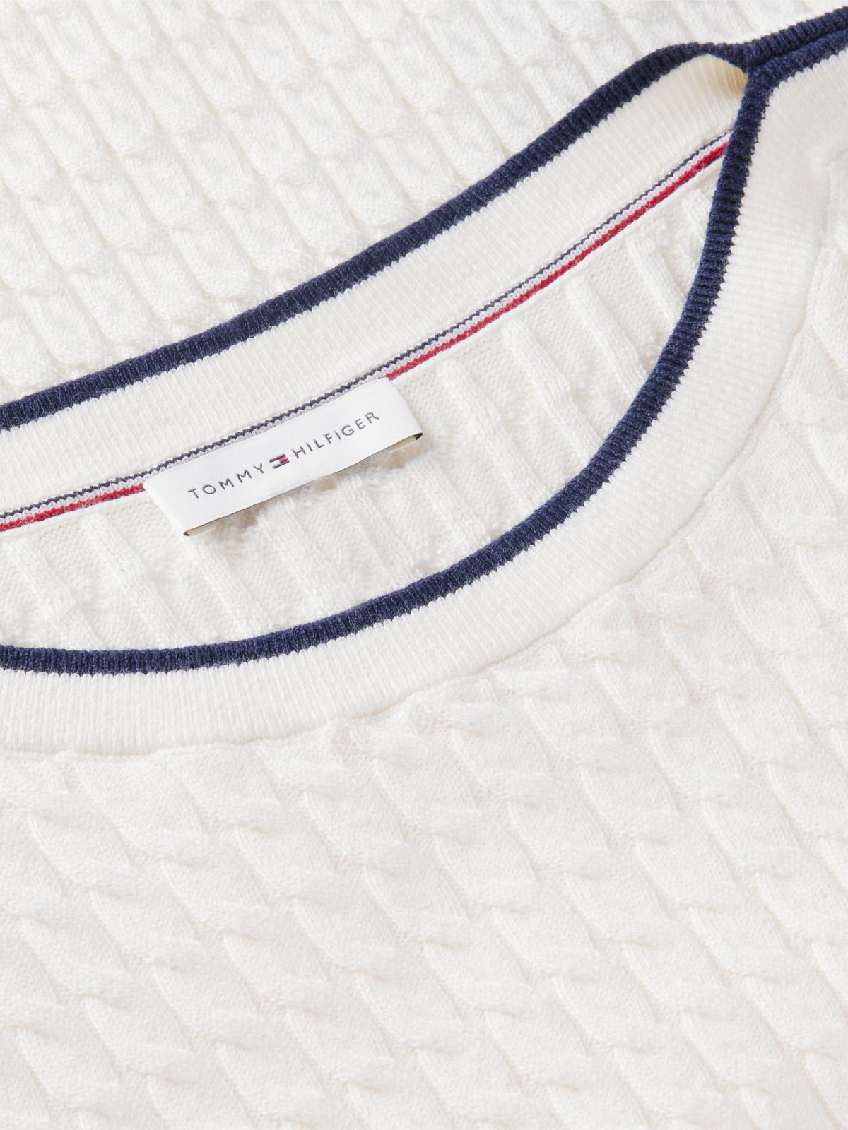 Cable Knit Boat Neck Short Sleeve Jumper — Beige