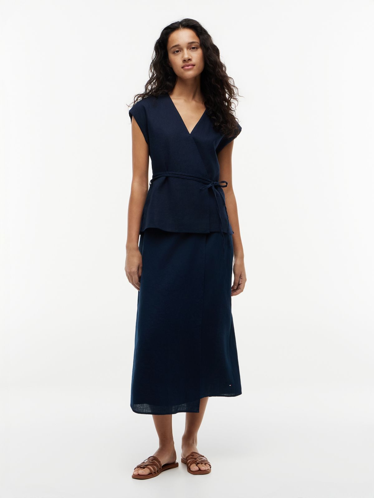 Linen Blend Tie Wrap Waistcoat — Blue