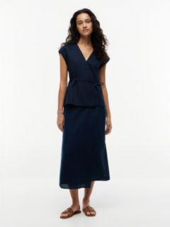 Linen Blend Tie Wrap Waistcoat — Blue 2